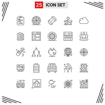Mobile Interface Line Set of 25 Pictograms of healthcare data skateboard cloud open box Editable Vector Design Elements