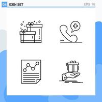 Modern 4 Line style icons Outline Symbols for general use Creative Line Icon Sign Isolated on White Background 4 Icons Pack vector