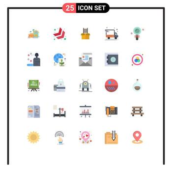paquete de color plano de 25 símbolos universales de búsqueda caja de búsqueda paquete entrega camión de entrega elementos de diseño vectorial editables vector