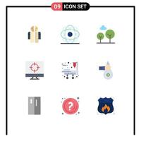 Flat Color Pack of 9 Universal Symbols of stretcher targeting physics target business Editable Vector Design Elements