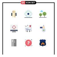 Flat Color Pack of 9 Universal Symbols of stretcher targeting physics target business Editable Vector Design Elements