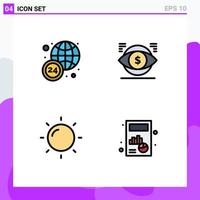 Universal Icon Symbols Group of 4 Modern Filledline Flat Colors of world wide sun eye finance calculate Editable Vector Design Elements