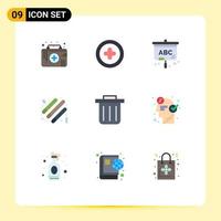 Mobile Interface Flat Color Set of 9 Pictograms of business brain screen recycling bin party Editable Vector Design Elements