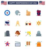 Pack of 16 creative USA Independence Day related Flats of map american hand usa drink Editable USA Day Vector Design Elements