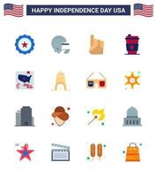 Pack of 16 creative USA Independence Day related Flats of map american hand usa drink Editable USA Day Vector Design Elements