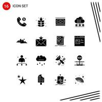 16 Universal Solid Glyph Signs Symbols of hill mountain money cloud data Editable Vector Design Elements