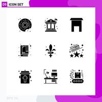 Universal Icon Symbols Group of 9 Modern Solid Glyphs of mardi gras sword institute building game booklet Editable Vector Design Elements