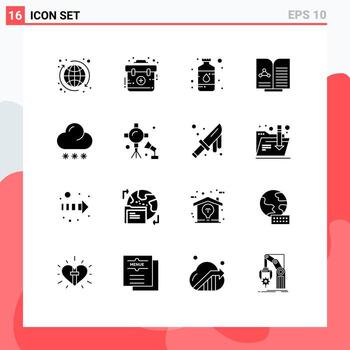 Set of 16 Modern UI Icons Symbols Signs for cloud report art test spray Editable Vector Design Elements