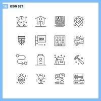 Universal Icon Symbols Group of 16 Modern Outlines of shop pin make a website map gear Editable Vector Design Elements