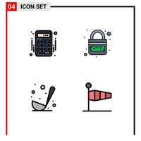 Mobile Interface Filledline Flat Color Set of 4 Pictograms of accounting cooking money internet kitchen Editable Vector Design Elements