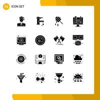 Modern Set of 16 Solid Glyphs and symbols such as screen scale faucet education honey Editable Vector Design Elements