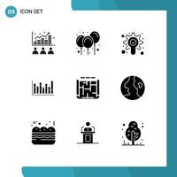 Group of 9 Solid Glyphs Signs and Symbols for blueprint down decoration up graph Editable Vector Design Elements