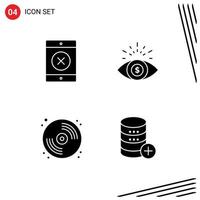 Mobile Interface Solid Glyph Set of 4 Pictograms of locked database investment art sal Editable Vector Design Elements
