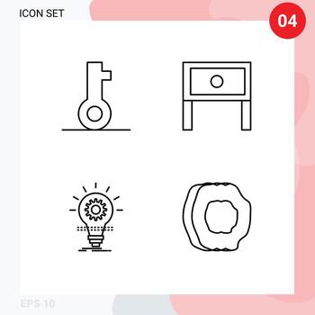 User Interface Pack of 4 Basic Filledline Flat Colors of key bulb security household idea Editable Vector Design Elements