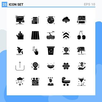 Editable Vector Line Pack of 25 Simple Solid Glyphs of ebook signal web wifi cloud Editable Vector Design Elements