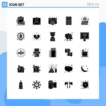 25 glifos sólidos universales establecidos para aplicaciones web y móviles educación diseño de errores seguridad web elementos de diseño vectorial editables vector