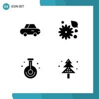 Editable Vector Line Pack of 4 Simple Solid Glyphs of car research buttercup beaker celebration Editable Vector Design Elements