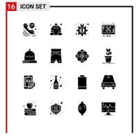 Set of 16 Commercial Solid Glyphs pack for tools support network screen fix Editable Vector Design Elements