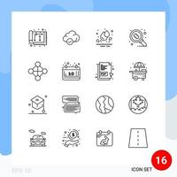 Set of 16 Vector Outlines on Grid for network research technology microorganism bacteria Editable Vector Design Elements