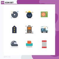 Pictogram Set of 9 Simple Flat Colors of tag rank pot military player Editable Vector Design Elements