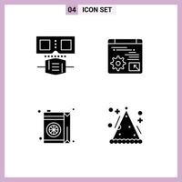 Set of 4 Modern UI Icons Symbols Signs for glasses juice web economy cone Editable Vector Design Elements