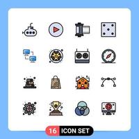 16 Universal Flat Color Filled Line Signs Symbols of hazard computers dice computing computer Editable Creative Vector Design Elements