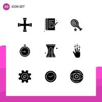 Pack of 9 Modern Solid Glyphs Signs and Symbols for Web Print Media such as timer quick ball fast stopwatch Editable Vector Design Elements