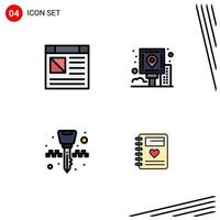 4 iconos creativos, signos y símbolos modernos del equipo de la aplicación, navegación del sitio web, llavero, elementos de diseño vectorial editables vector