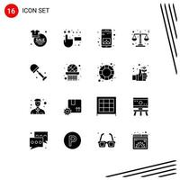 Pictogram Set of 16 Simple Solid Glyphs of shovels big app scales justice Editable Vector Design Elements