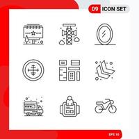 Creative Set of 9 Universal Outline Icons isolated on White Background vector