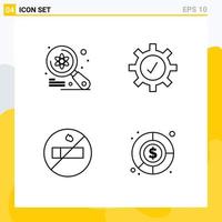 Pack of 4 creative Filledline Flat Colors of computer smoking science security economy Editable Vector Design Elements