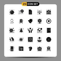 Universal Icon Symbols Group of 25 Modern Solid Glyphs of idea creative data level balance scale Editable Vector Design Elements