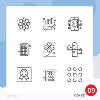 Pack of 9 Modern Outlines Signs and Symbols for Web Print Media such as four education coding math accounting Editable Vector Design Elements