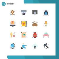 Mobile Interface Flat Color Set of 16 Pictograms of commerce film artist basketball celebrity actor Editable Pack of Creative Vector Design Elements