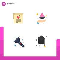 Pack of 4 creative Flat Icons of file flash heart plate torch Editable Vector Design Elements