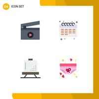 Universal Icon Symbols Group of 4 Modern Flat Icons of film design calendar student paint Editable Vector Design Elements