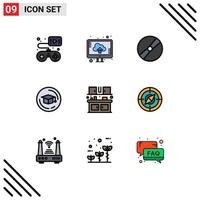 9 Thematic Vector Filledline Flat Colors and Editable Symbols of eat graduation cinema education pokemon Editable Vector Design Elements