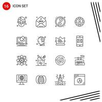 16 Universal Outlines Set for Web and Mobile Applications screen data yin laptop modern Editable Vector Design Elements