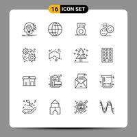 Set of 16 Modern UI Icons Symbols Signs for development emoji dumbbell smiley faces couple Editable Vector Design Elements