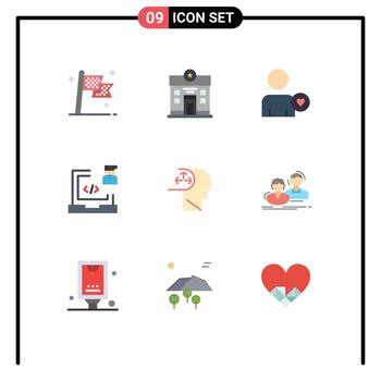 Pack of 9 creative Flat Colors of autism laptop stare development coding Editable Vector Design Elements