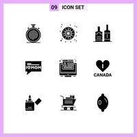 Group of 9 Modern Solid Glyphs Set for marketing mom scary love bottles Editable Vector Design Elements