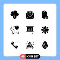 Pictogram Set of 9 Simple Solid Glyphs of bar celebration computers birthday mouse Editable Vector Design Elements