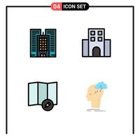 4 User Interface Filledline Flat Color Pack of modern Signs and Symbols of building map apartment travel creative Editable Vector Design Elements