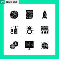 Pack of 9 Solid Style Icon Set Glyph Symbols for print Creative Signs Isolated on White Background 9 Icon Set vector