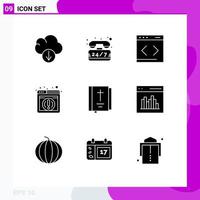 Modern Set of 9 Solid Glyphs and symbols such as religion book management bible web Editable Vector Design Elements