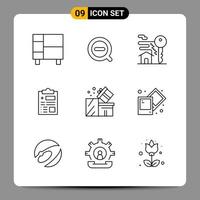 9 Black Icon Pack Outline Symbols Signs for Responsive designs on white background 9 Icons Set vector