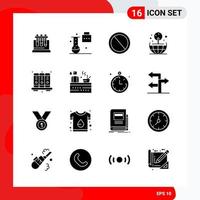 Creative Set of 16 Universal Glyph Icons isolated on White Background vector