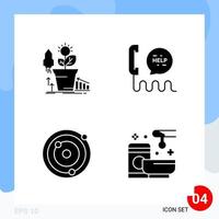 Modern Pack of 4 Icons Solid Glyph Symbols isolated on White Backgound for Website designing vector