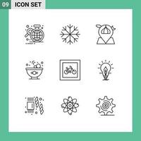 9 User Interface Outline Pack of modern Signs and Symbols of parking salad mosque food map Editable Vector Design Elements