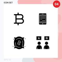 Modern Set of 4 Solid Glyphs Pictograph of bitcoin agriculture phone digital plant Editable Vector Design Elements